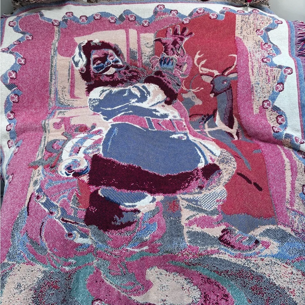 Christmas theme tapestry throw vintage